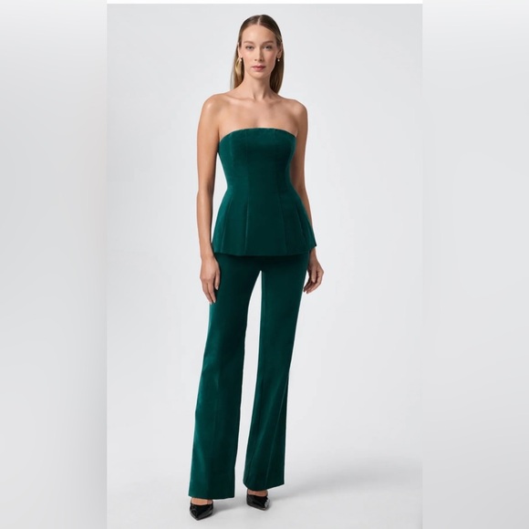 Trina Turk Pants - Trina Turk Westport Green Velvet Wide Leg Pant Size 2